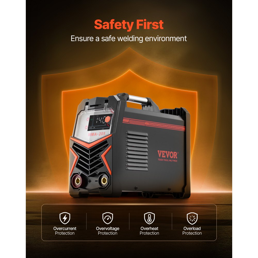 VEVOR MMA Welder, 205A 2-in-1 MMA Lift TIG Stick Welding Machine, 110/220V Dual Voltage IGBT Inverter Welder Machine with Digital Display, Hot Start Arc Force Anti-Stick (Lift Torch Not Included)