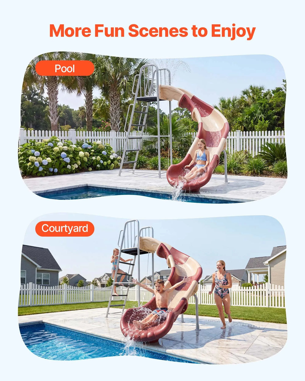 VEVOR Water Slide, Big 10 ft Outdoor Waterslide with Built in Adjustable Sprinkler and Ladder, Free Standing Pool Slide, Metal & Plastic Playground Equipment, Platform for Backyard Fun Activities