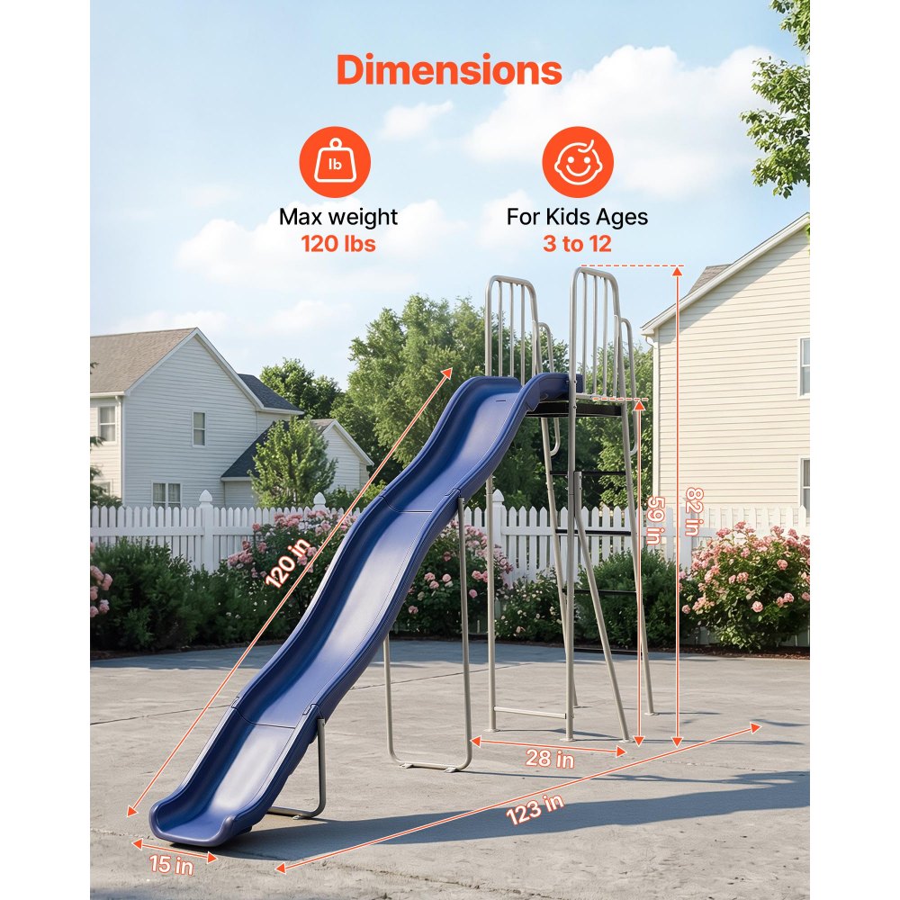 VEVOR Water Slide, Big 10 ft Outdoor Waterslide for Kids, Free Standing Pool Slide with Built in Adjustable Sprinkler and Climbing Ladder, Metal Plastic Playground Equipment, Platform for Backyard Fun