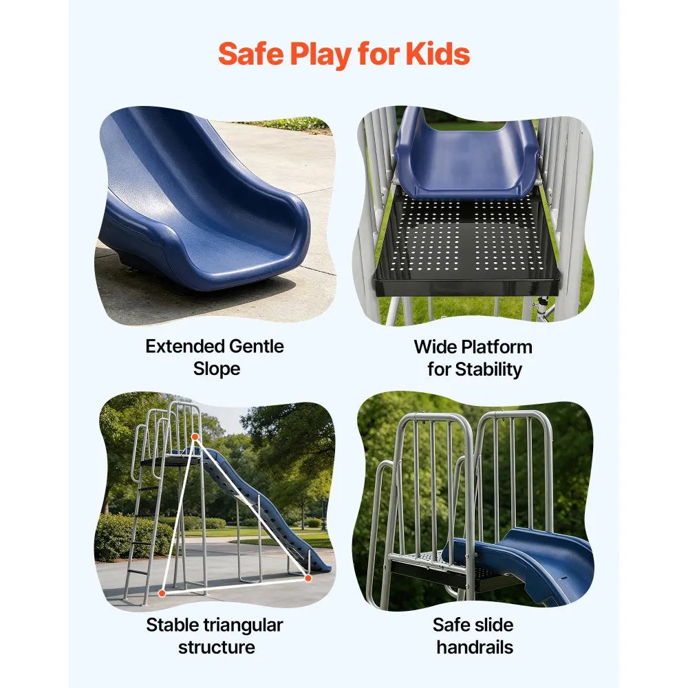 VEVOR Water Slide, Big 10 ft Outdoor Waterslide for Kids, Free Standing Pool Slide with Built in Adjustable Sprinkler and Climbing Ladder, Metal Plastic Playground Equipment, Platform for Backyard Fun