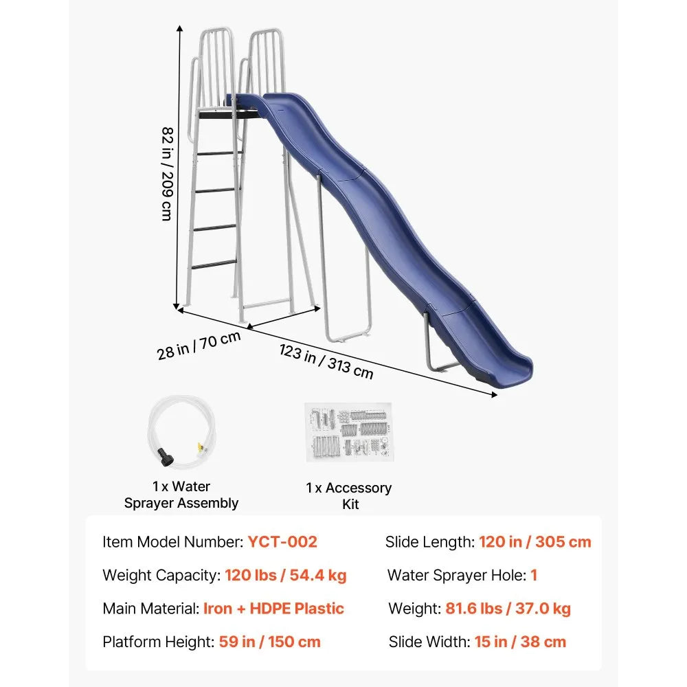 VEVOR Water Slide, Big 10 ft Outdoor Waterslide for Kids, Free Standing Pool Slide with Built in Adjustable Sprinkler and Climbing Ladder, Metal Plastic Playground Equipment, Platform for Backyard Fun