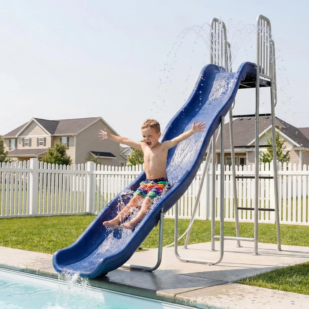 VEVOR Water Slide, Big 10 ft Outdoor Waterslide for Kids, Free Standing Pool Slide with Built in Adjustable Sprinkler and Climbing Ladder, Metal Plastic Playground Equipment, Platform for Backyard Fun