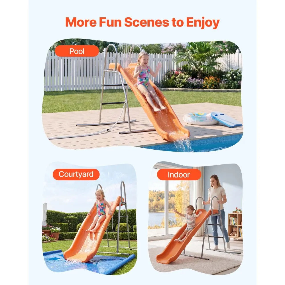 VEVOR Water Slide, 5.5ft Outdoor Waterslide for Kids, Free Standing Pool Wave Slide with 6.5ft Ground Tarp, Built in Adjustable Sprinkler, Metal Plastic Playground Equipment, Platform for Backyard Fun