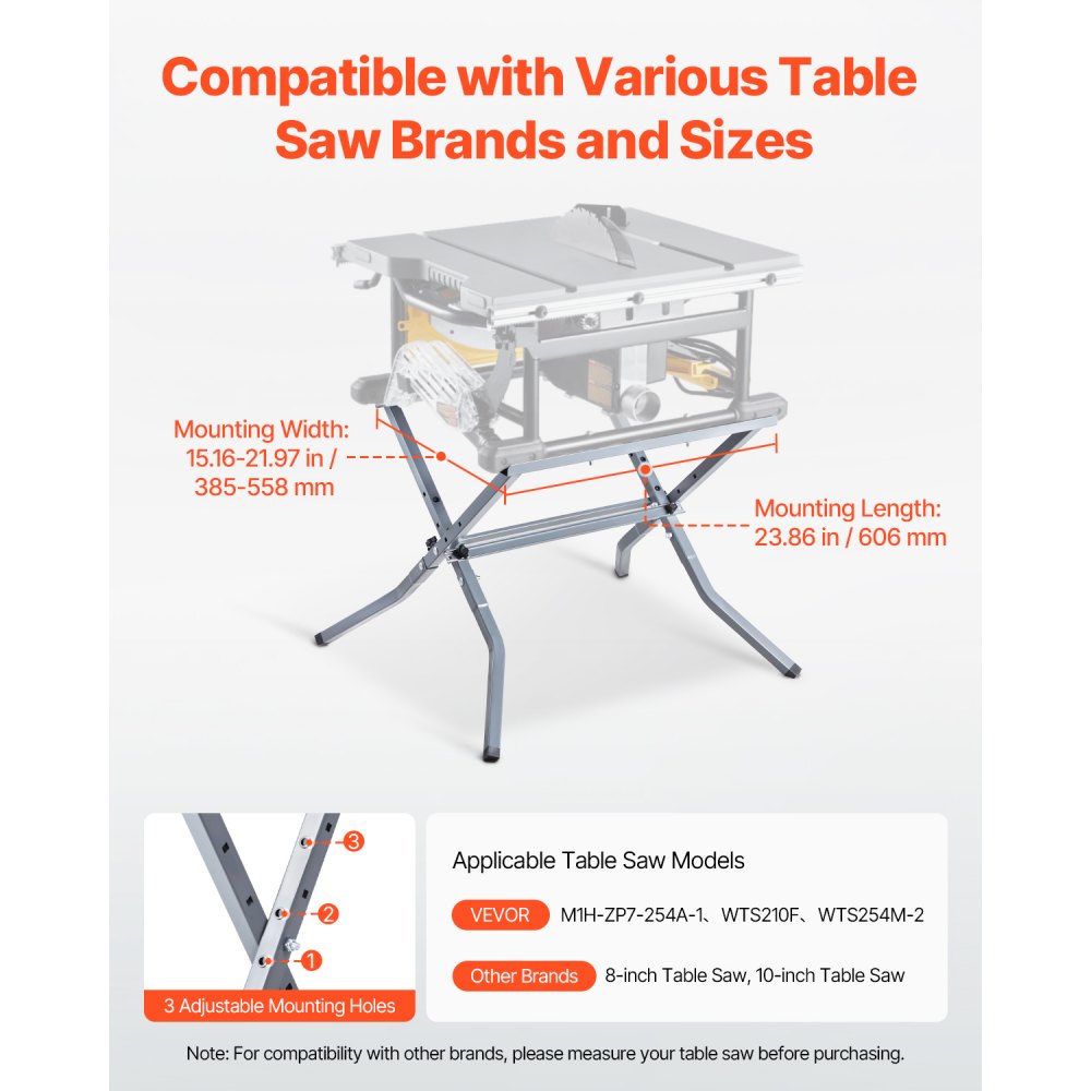 VEVOR Table Saw Folding Stand, 350 lbs / 158.76 kg Load Capacity, Portable Compact Table Saw Stand, Heavy Duty Construction, Easy Storage, Foldable Design, Universal for Most Brands of Table Saws