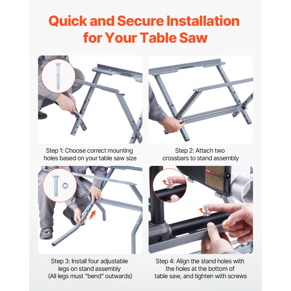 VEVOR Table Saw Folding Stand, 350 lbs / 158.76 kg Load Capacity, Portable Compact Table Saw Stand, Heavy Duty Construction, Easy Storage, Foldable Design, Universal for Most Brands of Table Saws