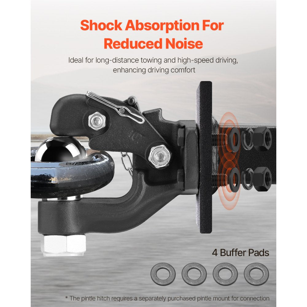 VEVOR Pintle Hook, 20000 lbs Towing Capacity, Trailer Hitches Receiver Hook Combination 2-5/16-inch Hitch Ball, Fits 2.5 to 3-inch Lunette Ring with Mounting Kit, Wear-resistant, Black Powder Coat