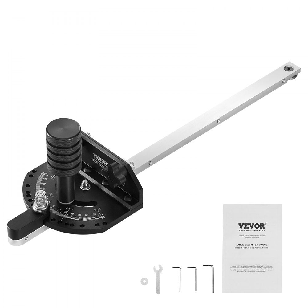VEVOR Accurate Miter Gauge, Fits Slots 3/4'' x 3/8'', Crafted from Aluminum Alloy, Features 15 Adjustable Angle Stops, Spring-Loaded Plunger & Detachable Disc, Ideal for Woodwork & Table Saws