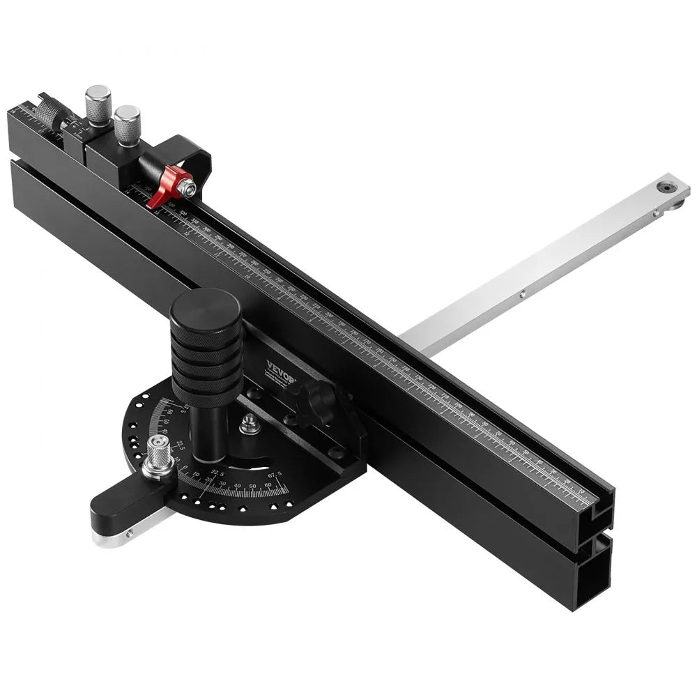 VEVOR Precision Miter Gauge, Standard Slot 3/4'' x 3/8'', Aluminum Alloy Table Saw Miter Gauge with 18 in Grating 15 Angle Stops Adjustable Spring Loaded Plunger and Removable Disc, for Woodworking