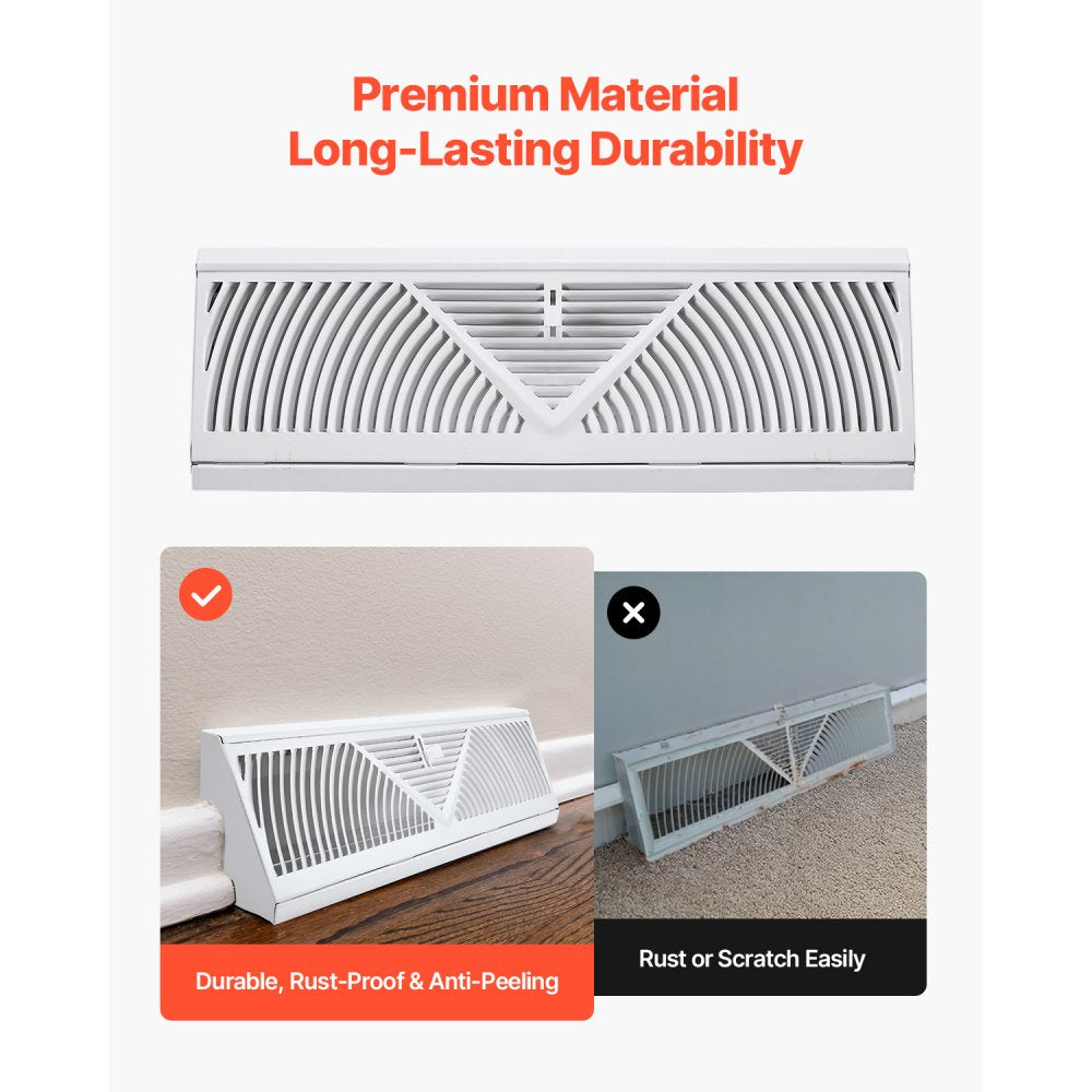 VEVOR 15-Inch Floor Registers, 10-Pack Baseboard Registers, HVAC Heavy-Duty Walkable Iron Floor Vents, Rustproof Anti-Peeling Air Vents Deflector Adjustable with Metal Damper for Home & Office, White