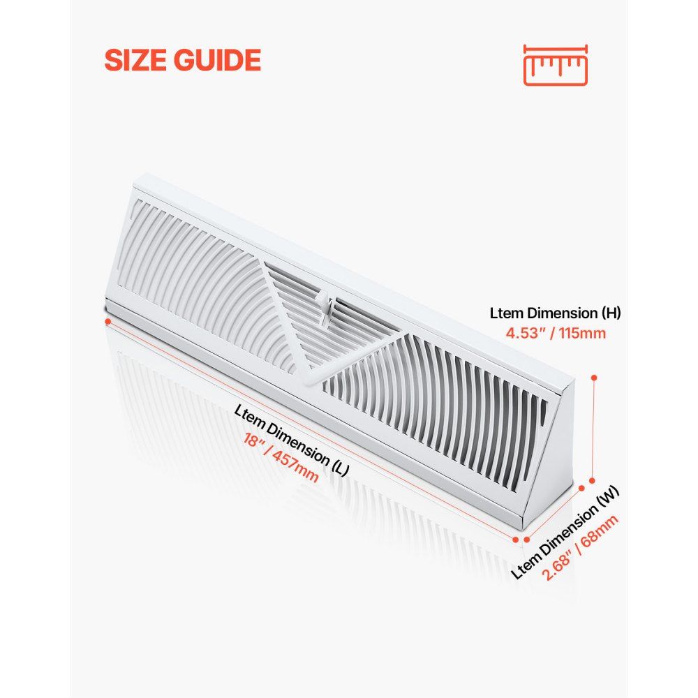 VEVOR 18-Inch Floor Registers, 10-Pack Baseboard Registers, HVAC Heavy-Duty Walkable Iron Floor Vents, Rustproof Anti-Peeling Air Vents Deflector Adjustable with Metal Damper for Home & Office, White