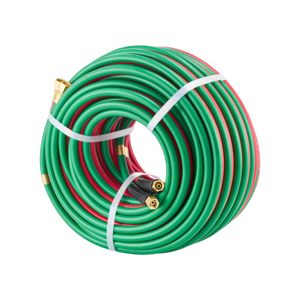 VEVOR Oxygen Acetylene Hose, 1/4-Inch x 100FT Oxy Acetylene Hose with 9/16"-18 B Fitting, 300PSI T Grade Welding Cutting Torch Twin Hose, Compatible with Oxygen, Acetylene, Propane and Other Fuel Gases