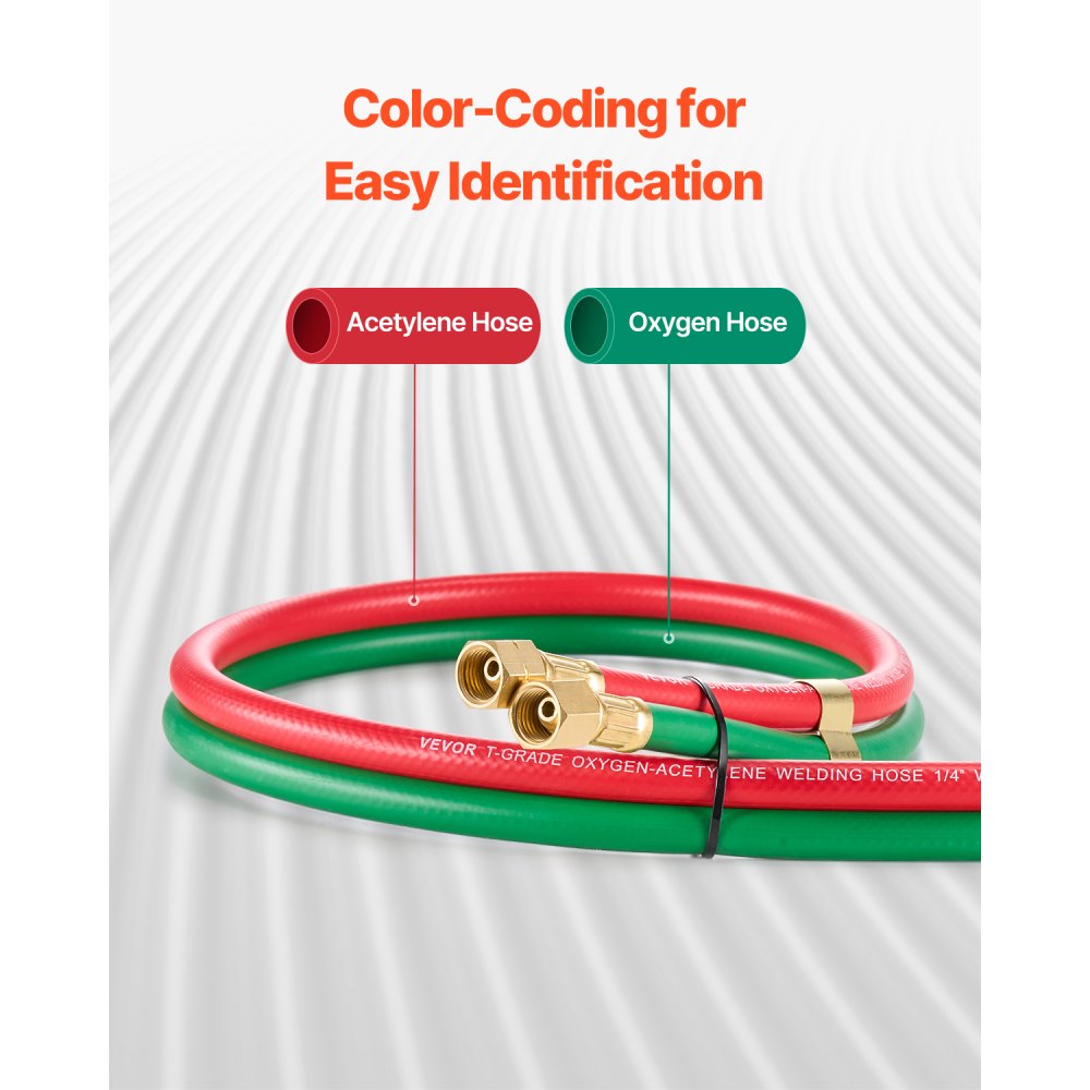 VEVOR Oxygen Acetylene Hose, 1/4-Inch x 15FT Oxy Acetylene Hose with 9/16"-18 B Fitting, 300PSI T Grade Welding Cutting Torch Twin Hose, Compatible with Oxygen, Acetylene, Propane and Other Fuel Gases