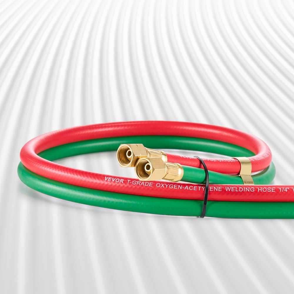 VEVOR Oxygen Acetylene Hose, 1/4-Inch x 15FT Oxy Acetylene Hose with 9/16"-18 B Fitting, 300PSI T Grade Welding Cutting Torch Twin Hose, Compatible with Oxygen, Acetylene, Propane and Other Fuel Gases