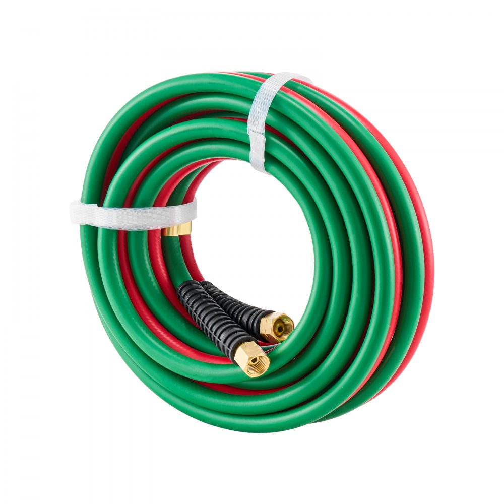 VEVOR Oxygen Acetylene Hose, 1/4-Inch x 15FT Oxy Acetylene Hose with 9/16"-18 B Fitting, 300PSI T Grade Welding Cutting Torch Twin Hose, Compatible with Oxygen, Acetylene, Propane and Other Fuel Gases