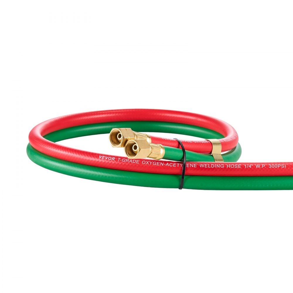 VEVOR Oxygen Acetylene Hose, 1/4-Inch x 15FT Oxy Acetylene Hose with 9/16"-18 B Fitting, 300PSI T Grade Welding Cutting Torch Twin Hose, Compatible with Oxygen, Acetylene, Propane and Other Fuel Gases