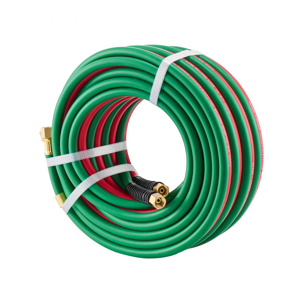 VEVOR Oxygen Acetylene Hose, 1/4-Inch x 50FT Oxy Acetylene Hose with 9/16"-18 B Fitting, 300PSI T Grade Welding Cutting Torch Twin Hose, Compatible with Oxygen, Acetylene, Propane and Other Fuel Gases