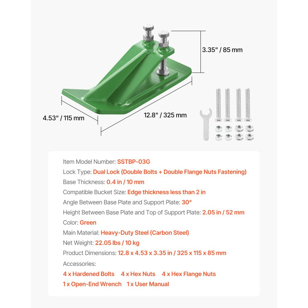 VEVOR Tractor Bucket Protector, 2PCS Heavy Duty Steel Bucket Edge Protectors, Edge Tamer Anti-Skid Device with Double Hexagon Lock Nuts and Bolts, for Snow, Leave Removal & Spreading Gravel (Green)