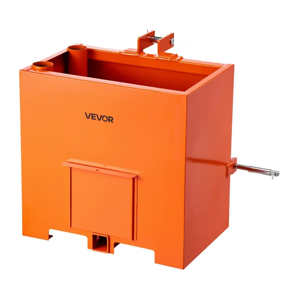 VEVOR Ballast Box, 3-Point Category 1 Tractor Ballast of 800 lbs Capacity, with Standard 2 Inch Hitch Receiver, Heavy-Duty Steel 5 ft³ Large Volume Durable Loader Attachment with Sliding Door, Orange