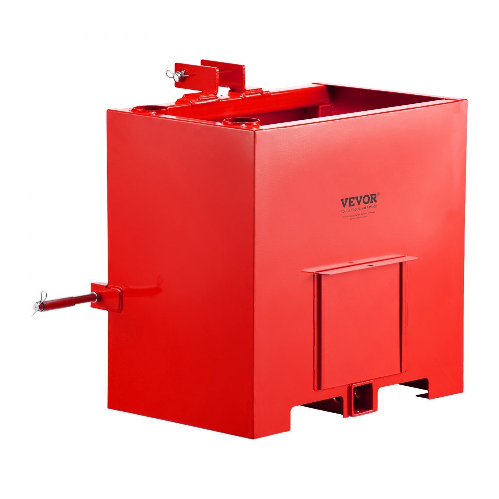 VEVOR Ballast Box, 3-Point Category 1 Tractor Ballast of 800 lbs Capacity, with Standard 2 Inch Hitch Receiver, Heavy-Duty Steel 5 ft³ Large Volume Durable Loader Attachment with Sliding Door, Red