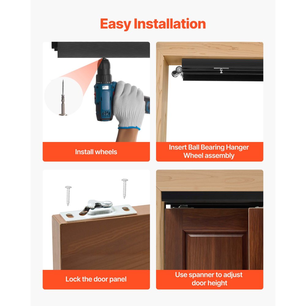 VEVOR Bypass Sliding Door Hardware Kit, 5 ft Aluminum Alloy Dual-Track Bypass Door Hardware, Smooth and Quiet Sliding, Easy to Install, for 1" to 1 3/4" Thickness 30" Width 2 Door System, for Closet