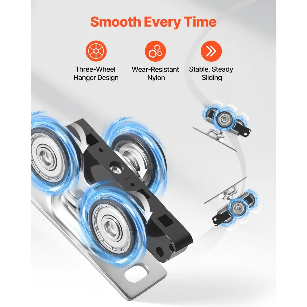 VEVOR Bypass Sliding Door Hardware Kit, 6 ft Aluminum Alloy Dual-Track Bypass Door Hardware, Smooth and Quiet Sliding, Easy to Install, for 1" to 1 3/4" Thickness 36" Width 2 Door System, for Closet