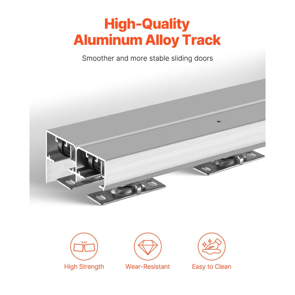 VEVOR Bypass Door Hardware, 6ft Heavy Duty Bypass Sliding Door Hardware Kit, Aluminum Alloy Sliding Closet Door Hardware Set for 2 Door System, Fit Door Thickness 1 3/8 " - 1 3/4", Easy to Install