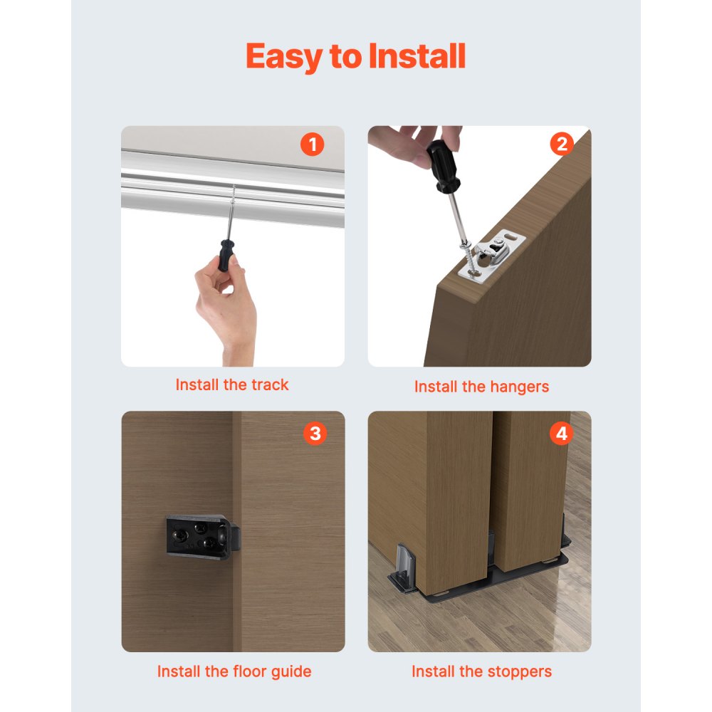 VEVOR Bypass Door Hardware, 6ft Heavy Duty Bypass Sliding Door Hardware Kit, Aluminum Alloy Sliding Closet Door Hardware Set for 2 Door System, Fit Door Thickness 1 3/8 " - 1 3/4", Easy to Install
