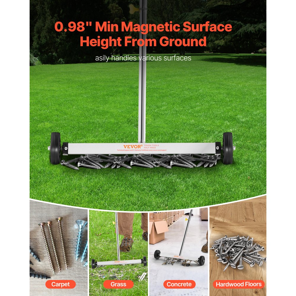 VEVOR Magnetic Sweeper with Wheels, 17 inch, 10 lbs Load Capacity, Lightweight Magnetic Pickup Sweeper with Adjustable Handle, Pick Up Nails and Screws, Easy Cleanup for Garages, Roofing Projects