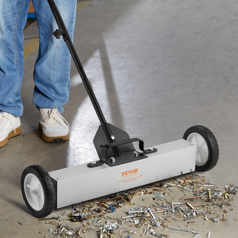 VEVOR 50Lbs Rolling Magnetic Sweeper with Wheels, Push-Type Magnetic Pick Up Sweeper, 24-inch Large Magnet Pickup Lawn Sweeper with Telescoping Handle, Easy Cleanup of Workshop Garage Yard