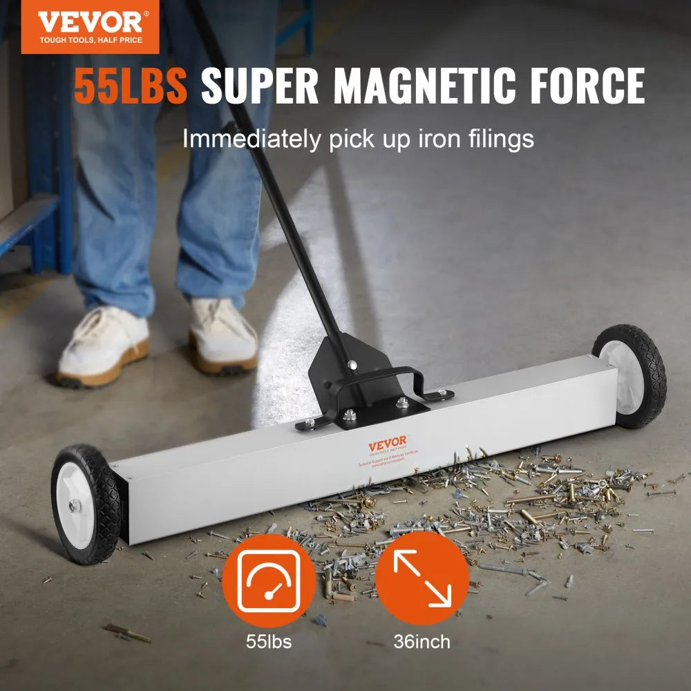 VEVOR 55Lbs Rolling Magnetic Sweeper with Wheels,Push-Type Magnetic Pick Up Sweeper, 36-inch Large Magnet Pickup Lawn Sweeper with Telescoping Handle, Easy Cleanup of Workshop Garage Yard