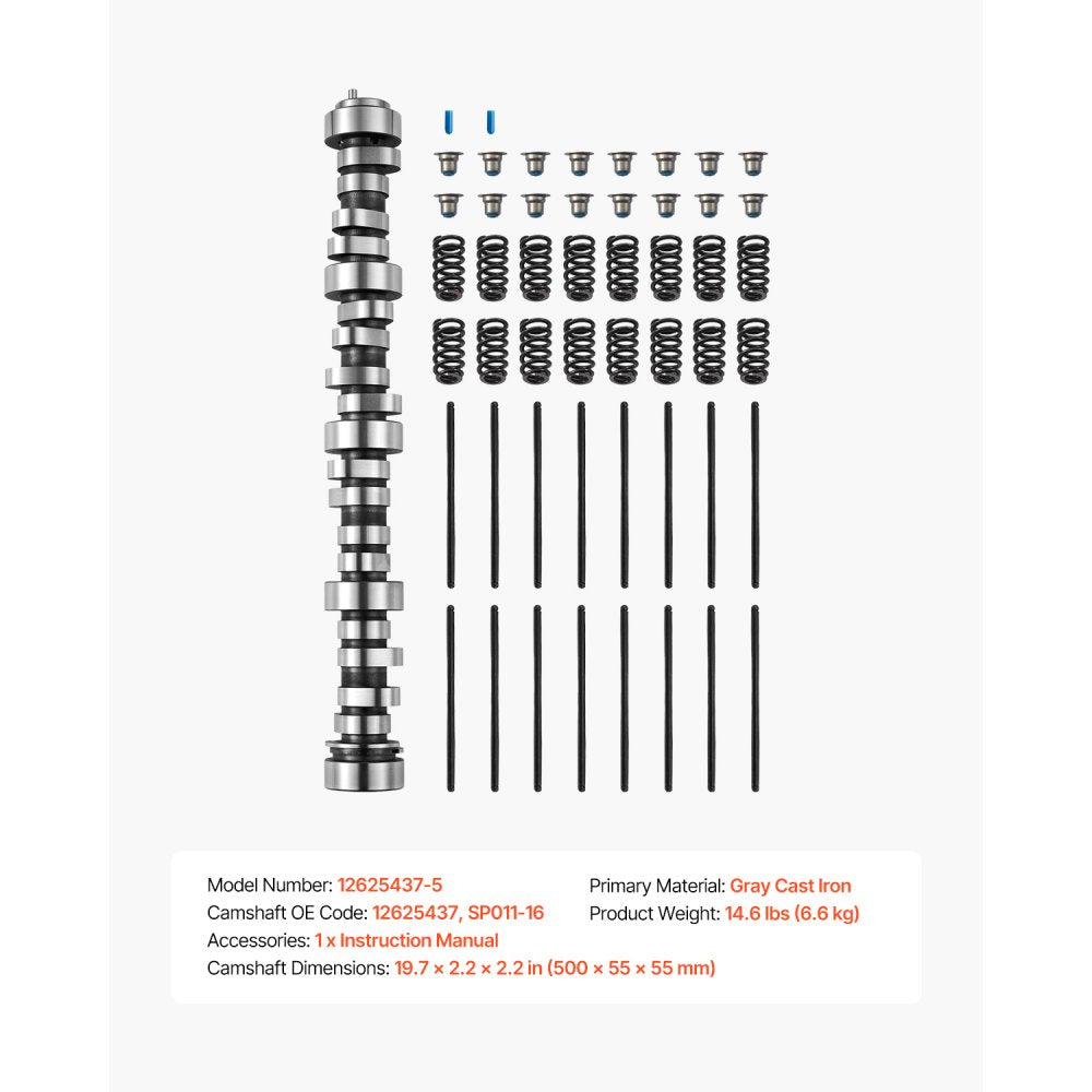 VEVOR LS Truck Cam Kit, 5-Piece Set, Includes Pushrods Springs & Seals, Compatible with 1999-2013 GM Gen3/4 Norris Trucks, Fits 4.8L, 5.3L, 6.0L ,6.2L Engines, OE 12625437 SP011-16