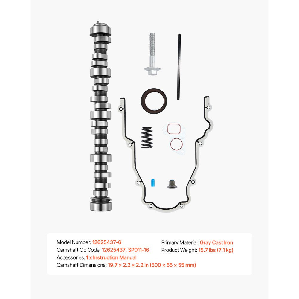VEVOR LS Truck Cam Kit, 9-Piece Set, Includes Timing Gasket, Pushrods Springs & Seals, Compatible with 1999-2013 GM Gen3/4 Norris Trucks, Fits 4.8L, 5.3L, 6.0L, 6.2L LS Engines, OE 12625437 SP011-16