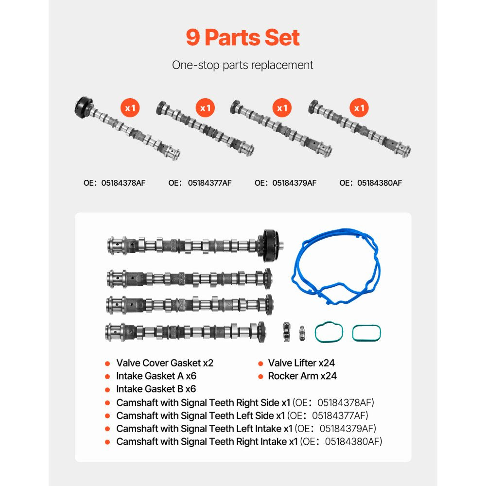 VEVOR Engine Camshafts Rockers Arm Lifters Kit, Cam Replacement for 2011-2016 Jeep Cherokee/Wrangler/Grand Cherokee, 2011-2016 Dodge Caravan/Journey/Durango