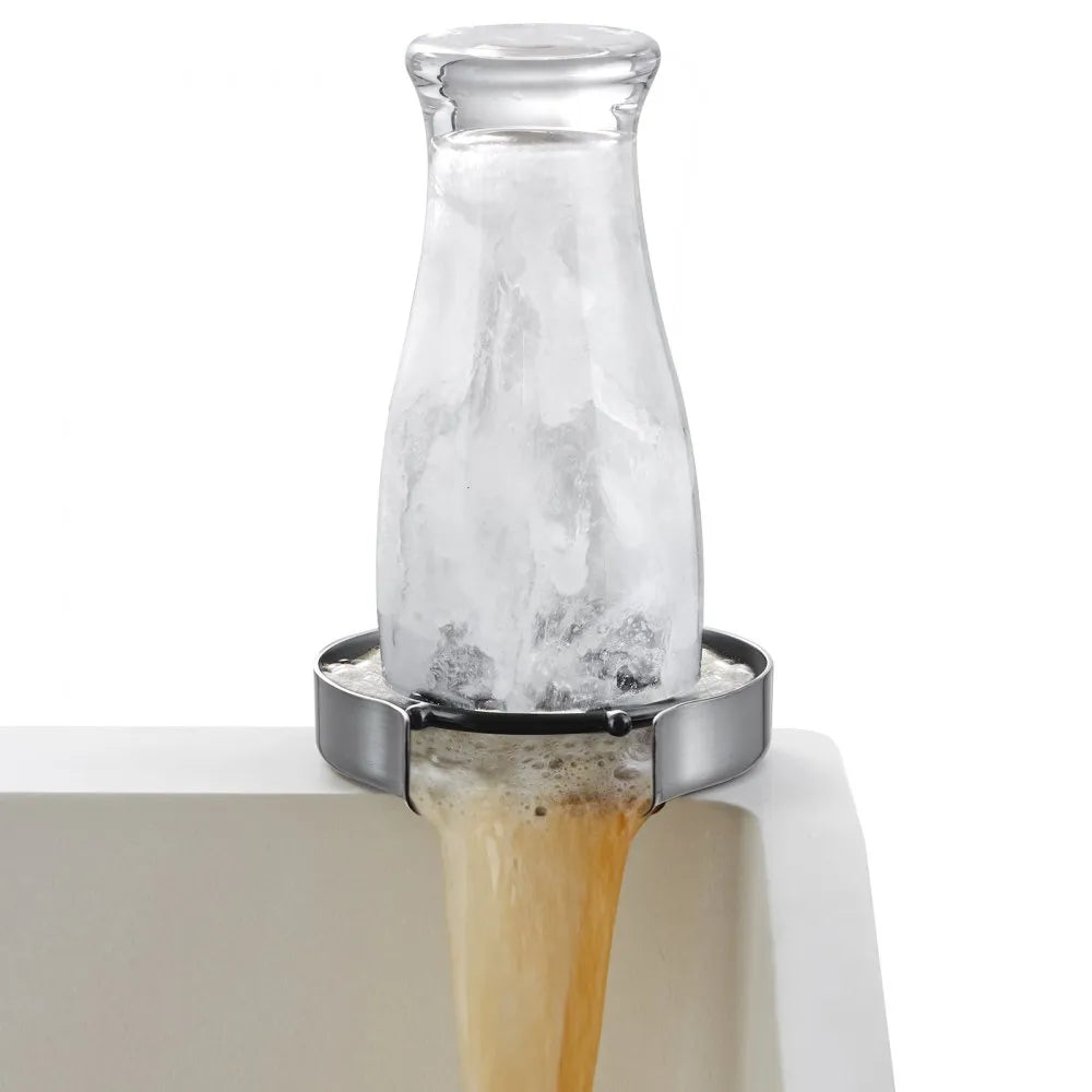 VEVOR Glass Rinser, 10 Powerful Spraying Jets 360° Rotating Cup Rinser for Sink, 304 Stainless Steel Faucet Cup Washer with ABS Cup Holder for Baby Bottle, Glass Cup, Wine Glass (Silver Grey Base)