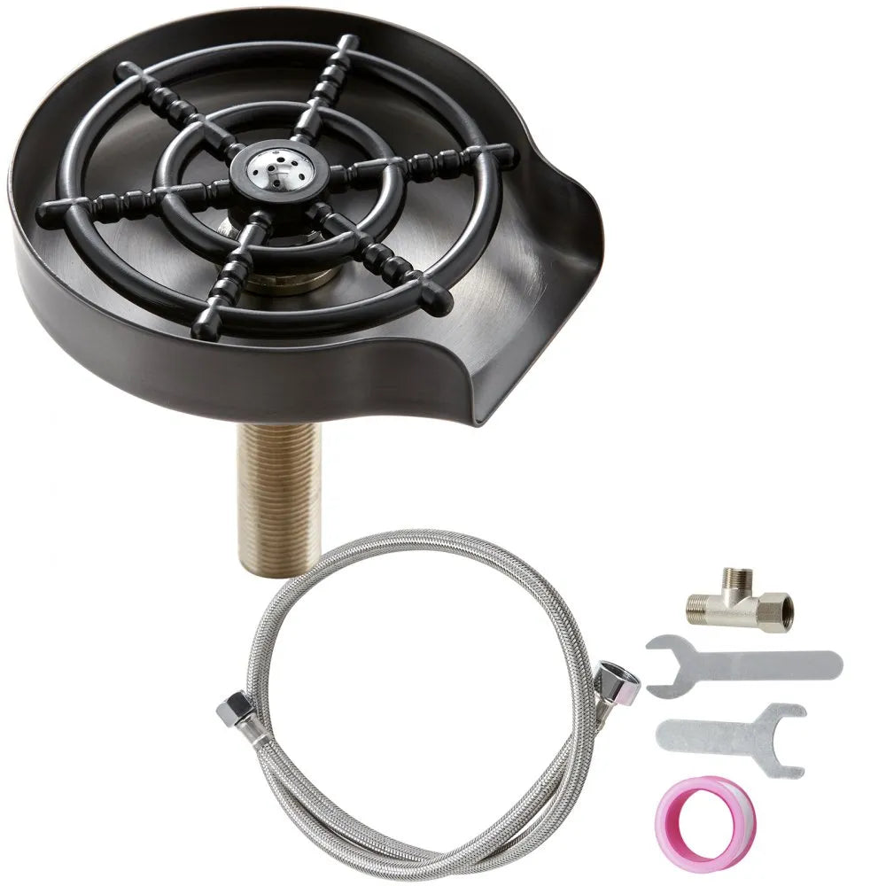 VEVOR Glass Rinser, 10 Powerful Spraying Jets 360° Rotating Cup Rinser for Sink, 304 Stainless Steel Faucet Cup Washer with ABS Cup Holder for Baby Bottle, Glass Cup, Wine Glass (Silver Grey Base)