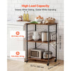 VEVOR Kitchen Utility Cart, 3 Tier 23.7 in Microwave Stand Coffee Cart, Heavy Duty Storage Rack, Service Trolley on Wheels, Industrial Rolling Work Table with 8 Hooks, for Mini Oven, Toaster, Vintage