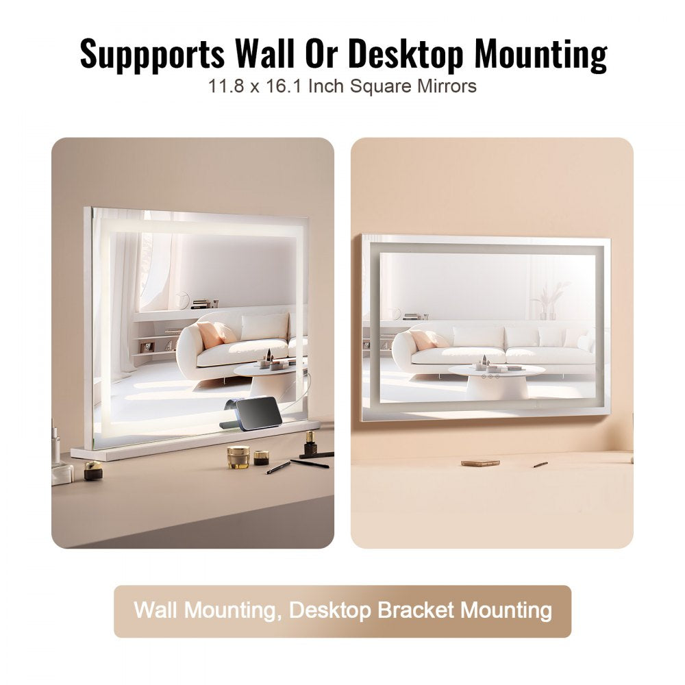 VEVOR  Large Vanity Mirror with Lights, Three Color Lighting Modes, Lighted Makeup LED Mirror,5X Magnification,USB Port,Smart Touch Control,Desktop Wall-Mounted (31.5x21.7 in, White)