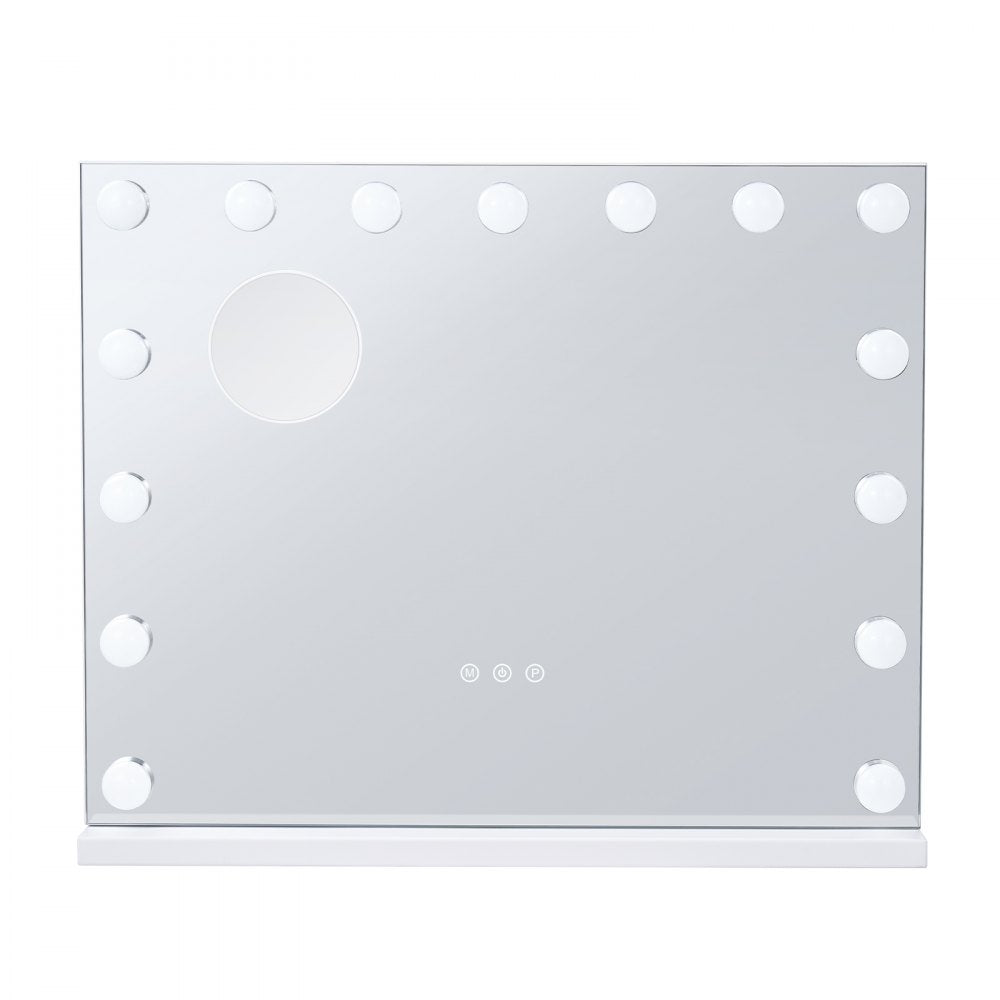VEVOR Hollywood Vanity Mirror With Lights,15 Dimmable Bulbs &3 Color Lighting Modes, Makeup Mirror w/ Detachable 5X Magnification,USB Port,Smart Touch Control,Desktop Wall-mount(22.8x18.1 in, White)