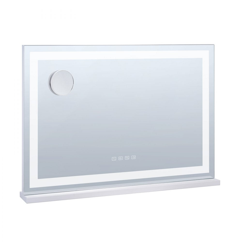 VEVOR Large Vanity Mirror with Lights and Bluetooth Speaker, Three Color Lighting Modes, Lighted Makeup LED Mirror,5X Magnification,USB,Smart Touch Control,Desktop Wall-Mount (31.5x21.7in, White)