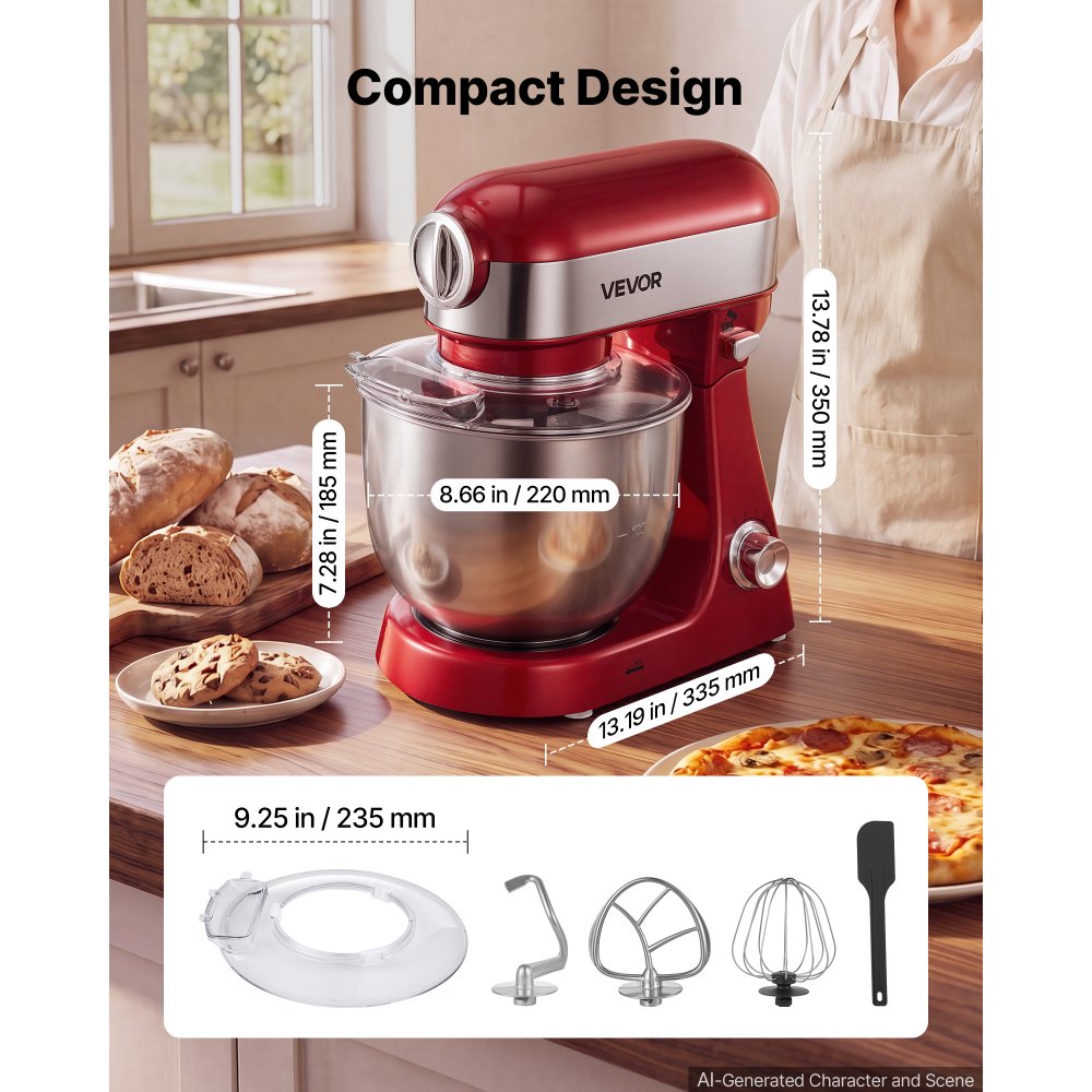 VEVOR 5.3 Qt Tilt Head Stand Mixer 400W Electric Dough Mixer, 10 Speeds Food Kitchen Mixer with Stainless Steel Bowl, Splash Guard, Dough Hook, Whisk, Beater, for Baking Mixing