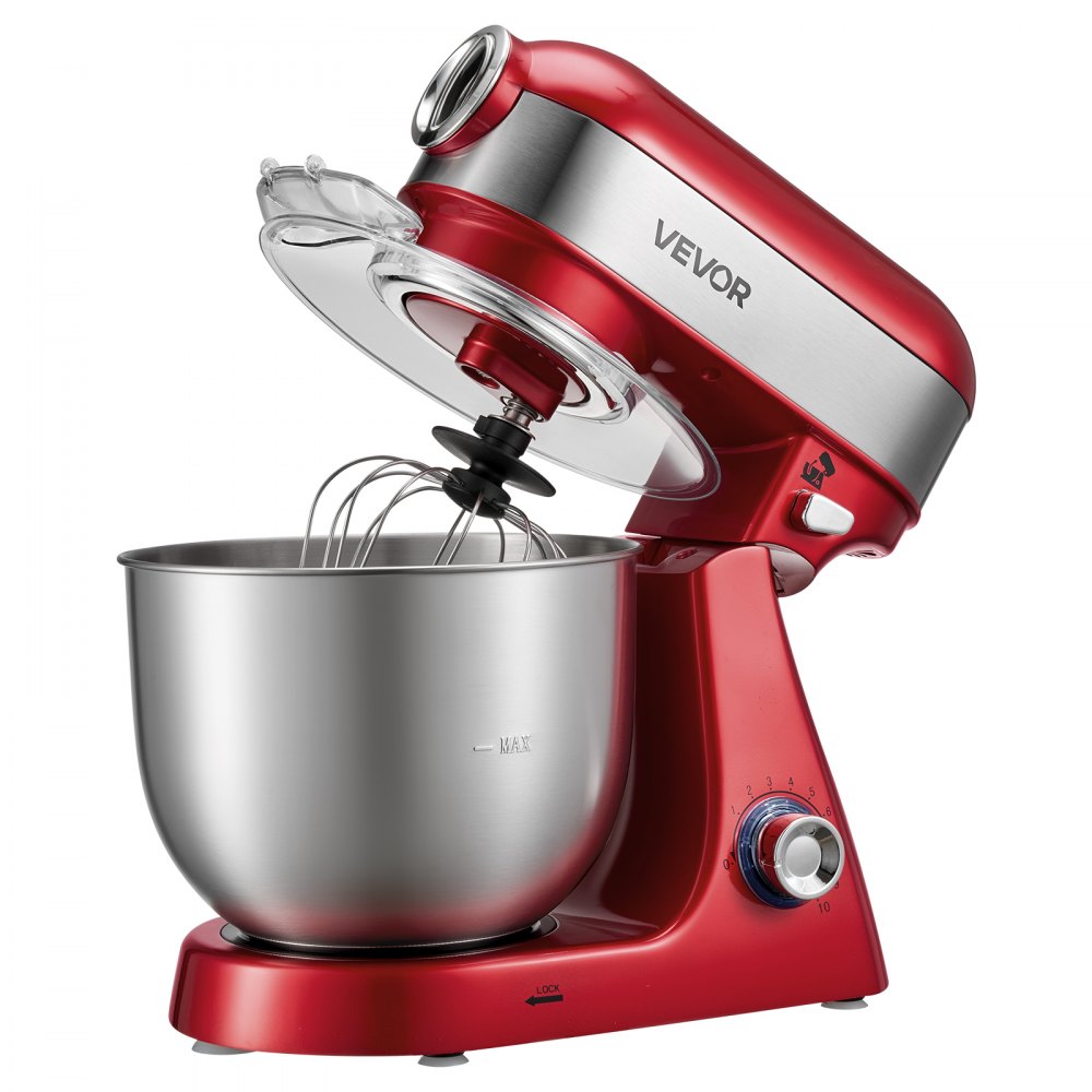 VEVOR 5.3 Qt Tilt Head Stand Mixer 400W Electric Dough Mixer, 10 Speeds Food Kitchen Mixer with Stainless Steel Bowl, Splash Guard, Dough Hook, Whisk, Beater, for Baking Mixing