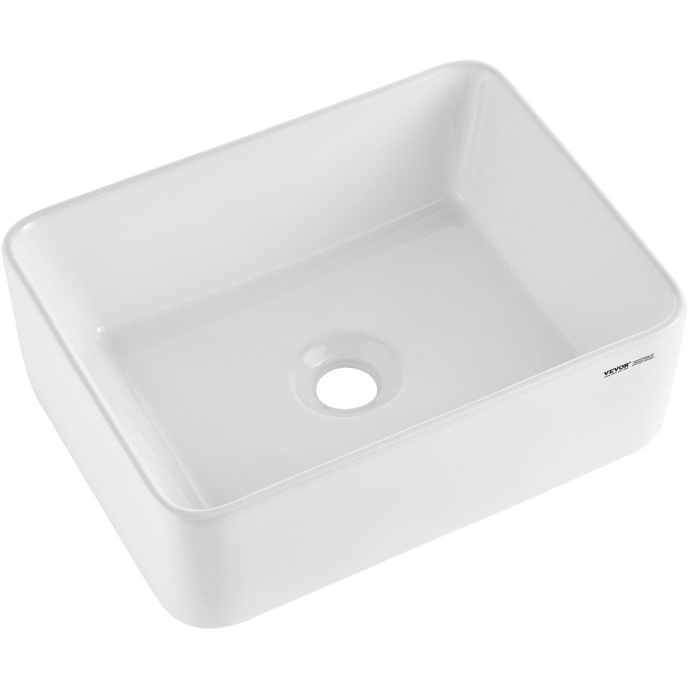 VEVOR Rectangle Vessel Sink, 16" x 12" Bathroom Vessel Sink Countertop, White Ceramic Bathroom Sinks Above Counter, Modern Style, Bright and Elegant, Well-Packaged for Bathroom, Hotel, Toilet, RV