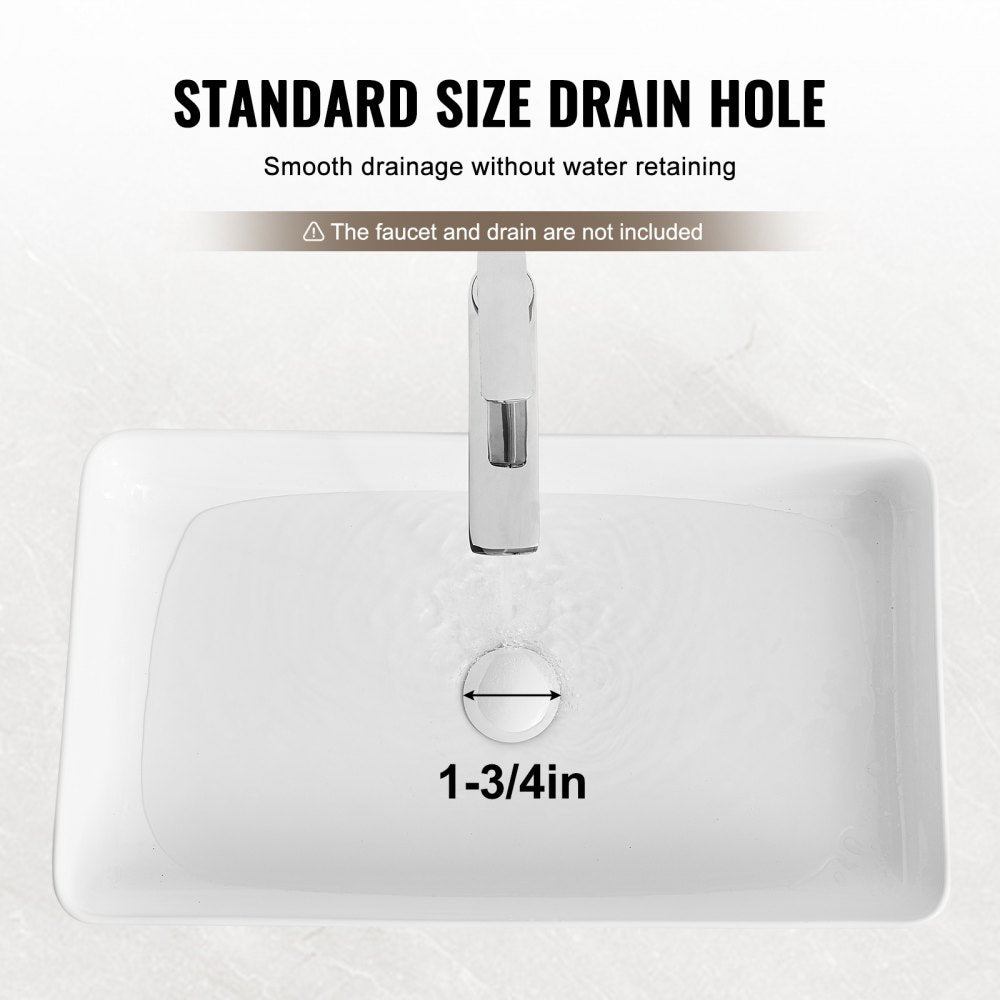 VEVOR Rectangle Vessel Sink, 24" x 13.8" Bathroom Vessel Sink Countertop, White Ceramic Bathroom Sinks Above Counter, Modern Style, Bright and Elegant, Well-Packaged for Bathroom, Hotel, Toilet, RV