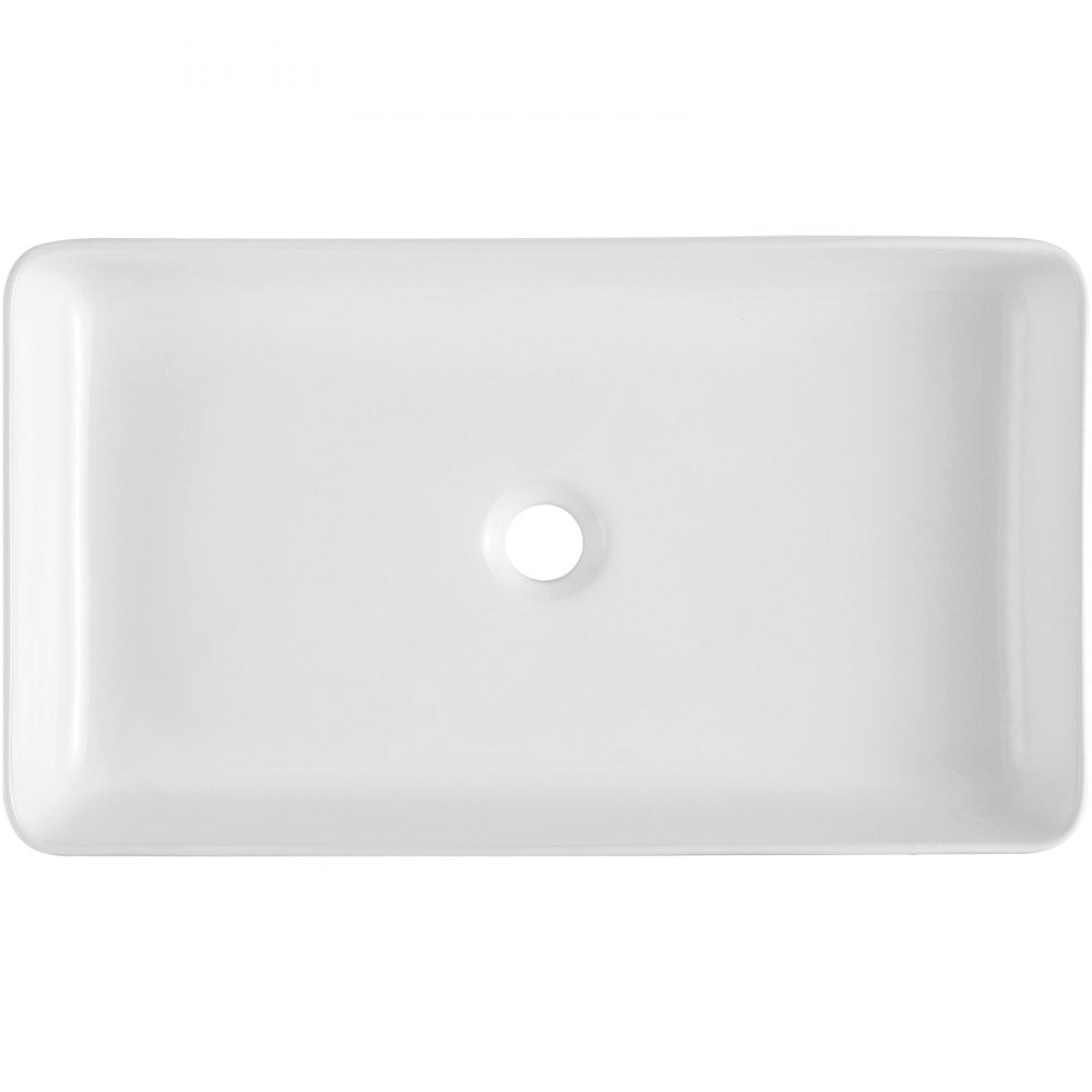 VEVOR Rectangle Vessel Sink, 24" x 13.8" Bathroom Vessel Sink Countertop, White Ceramic Bathroom Sinks Above Counter, Modern Style, Bright and Elegant, Well-Packaged for Bathroom, Hotel, Toilet, RV