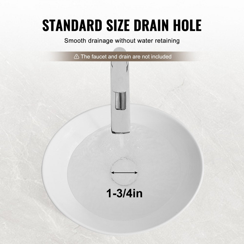 VEVOR Oval Vessel Sink, 16" x 13.4" Bathroom Vessel Sink Bowl Countertop, White Ceramic Bathroom Sinks Above Counter, Bowl Sink with Modern Style, Well-Packaged for Bathroom, Hotel, Toilet, RV