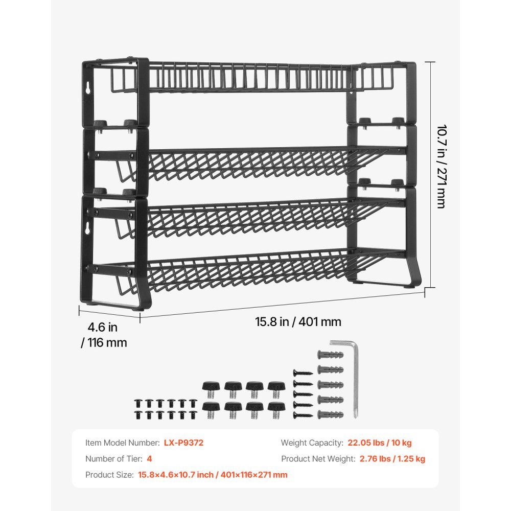 VEVOR Detachable Spice Rack Organizer for Cabinet, 4 Tie Stackable Seasoning Organizer, Spice Jars Kitchen Storage for Countertop Kitchen Pantry Cupboard, 15.8x10.7 in
