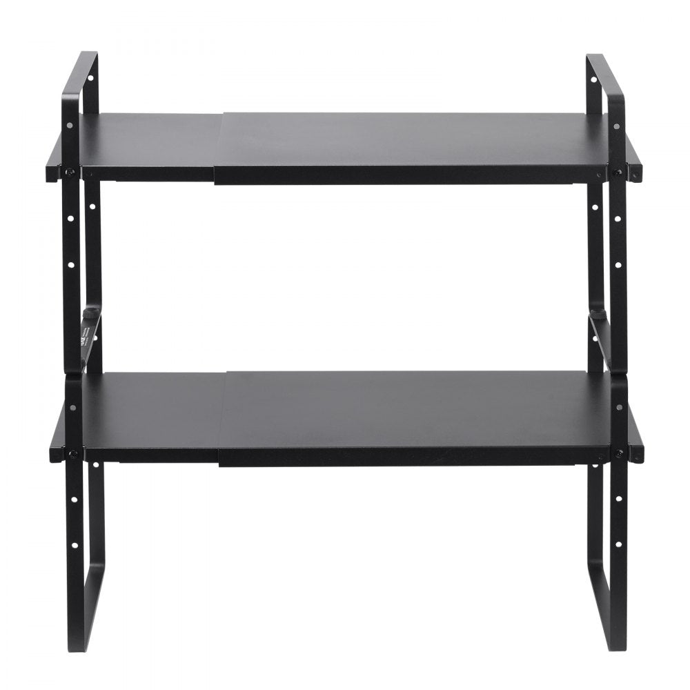 VEVOR Adjustable Kitchen Cabinet Shelf Organizer, Expandable 2 Tier Cabinet Shelf, Stackable Countertop Organizers and Storage Shelf Risers, Pantry Organizers for Kitchen Bathroom Office, Black