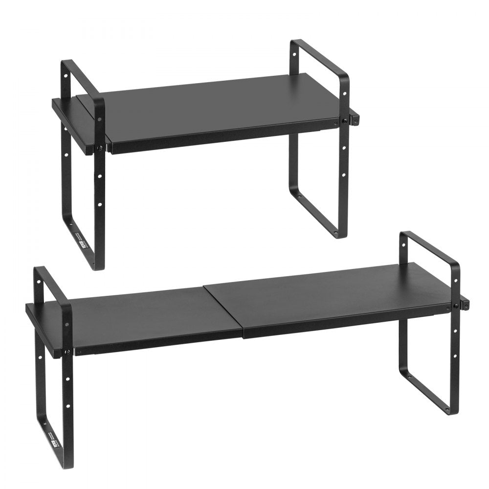 VEVOR Adjustable Kitchen Cabinet Shelf Organizer, Expandable 2 Tier Cabinet Shelf, Stackable Countertop Organizers and Storage Shelf Risers, Pantry Organizers for Kitchen Bathroom Office, Black