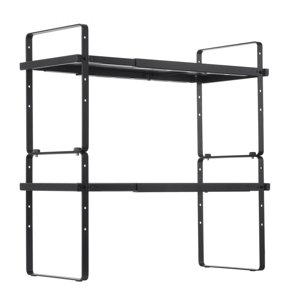VEVOR Adjustable Kitchen Cabinet Shelf Organizer, Expandable 2 Tier Cabinet Shelf, Stackable Countertop Organizers and Storage Shelf Risers, Pantry Organizers for Kitchen Bathroom Office, Black