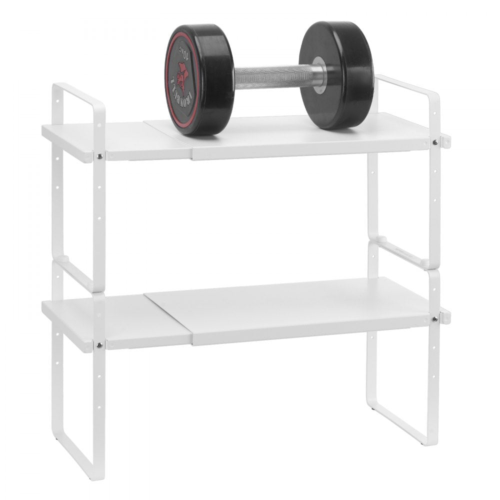 VEVOR Adjustable Kitchen Cabinet Shelf Organizer, Expandable 2 Tier Cabinet Shelf, Stackable Countertop Organizers and Storage Shelf Risers, Pantry Organizers for Kitchen Bathroom Office, White